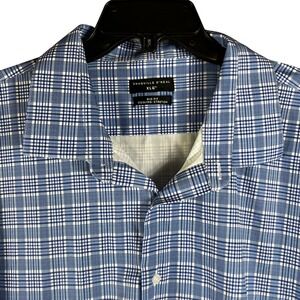 Shaquille O'Neal Men XLG Blue Plaid Big Fit Cooling Stretch Button Down Shirt 61